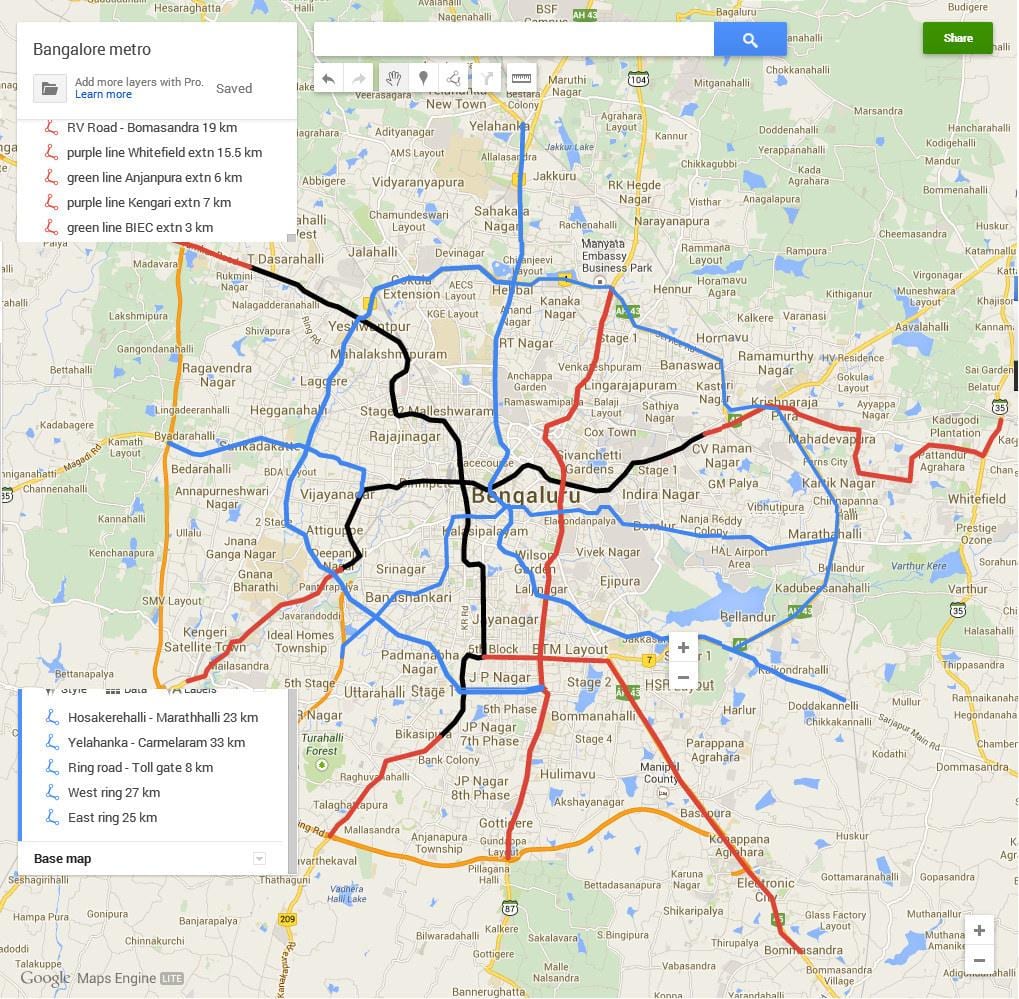Namma metro phase 3 mga ruta sa mapa
